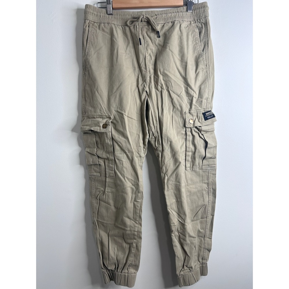 WESC Mens Khaki Tan Cargo Jogger Pants Sz M Elastic Waist Drawstring Athletic
